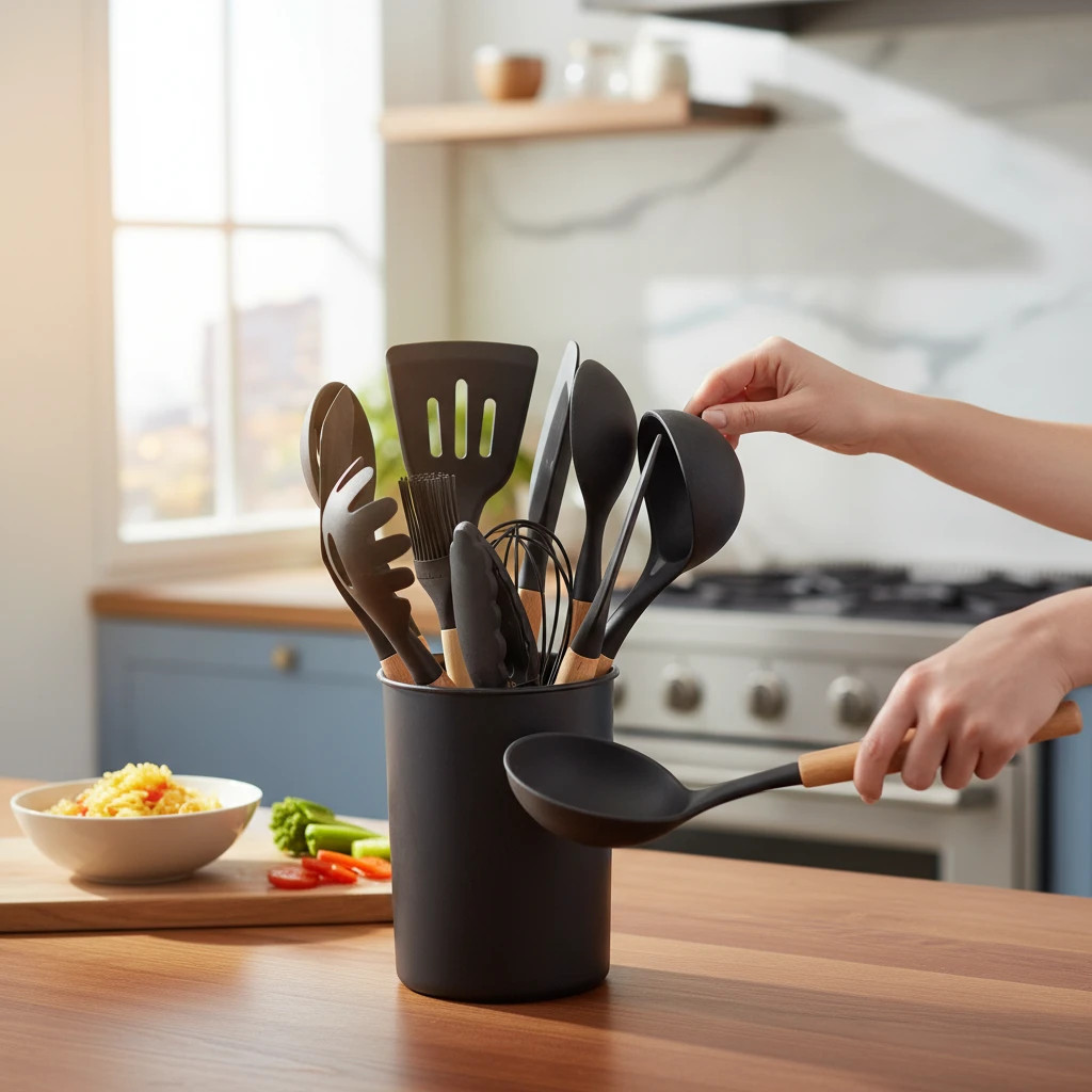 Premium Silicone Kitchen Utensil Set Bangladesh – Aminsuk WoodPro Kitchen Tools thumbnail 2