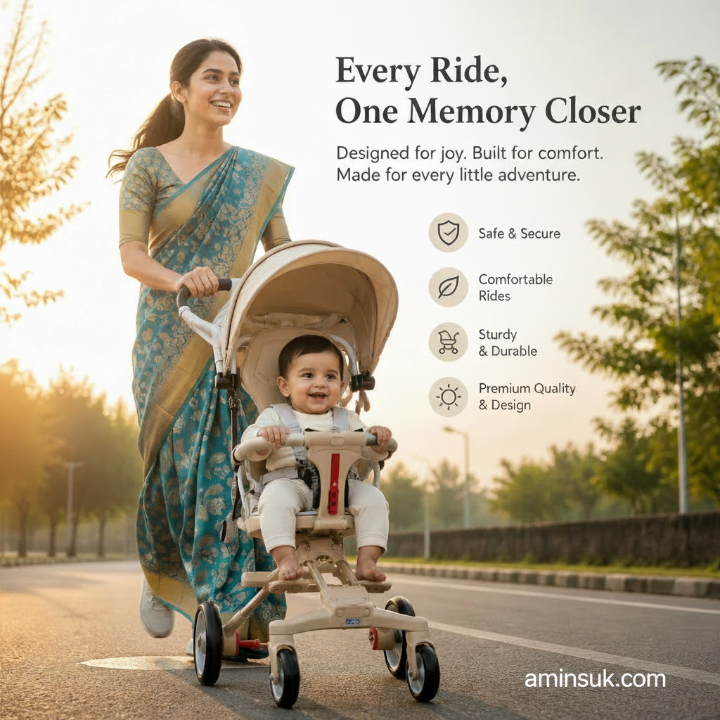 Premium Baby Stroller with Canopy Cream White | Baby Stroller Bangladesh
