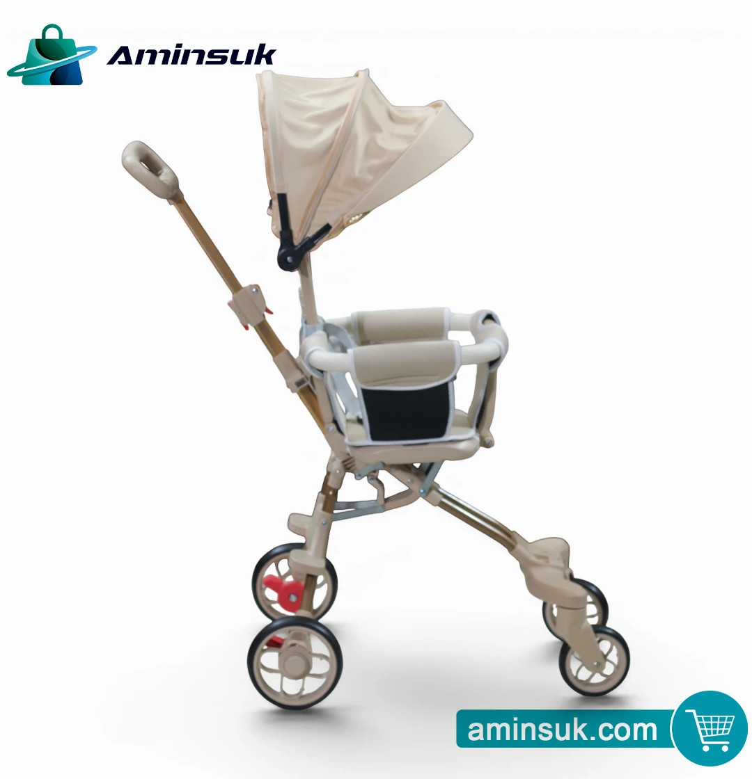 Premium Baby Stroller with Canopy Cream White | Baby Stroller Bangladesh thumbnail 4
