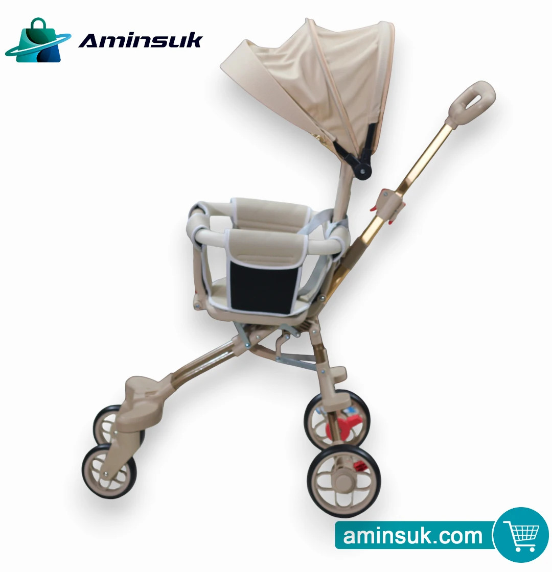 Premium Baby Stroller with Canopy Cream White | Baby Stroller Bangladesh thumbnail 5