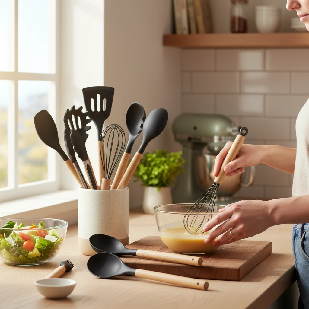 Premium Silicone Kitchen Utensil Set Bangladesh – Aminsuk WoodPro Kitchen Tools