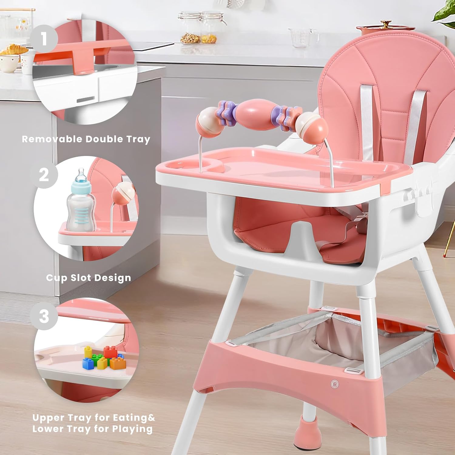 Premium Baby Dining High Chair with Safety Belt & Feeding Tray thumbnail 13