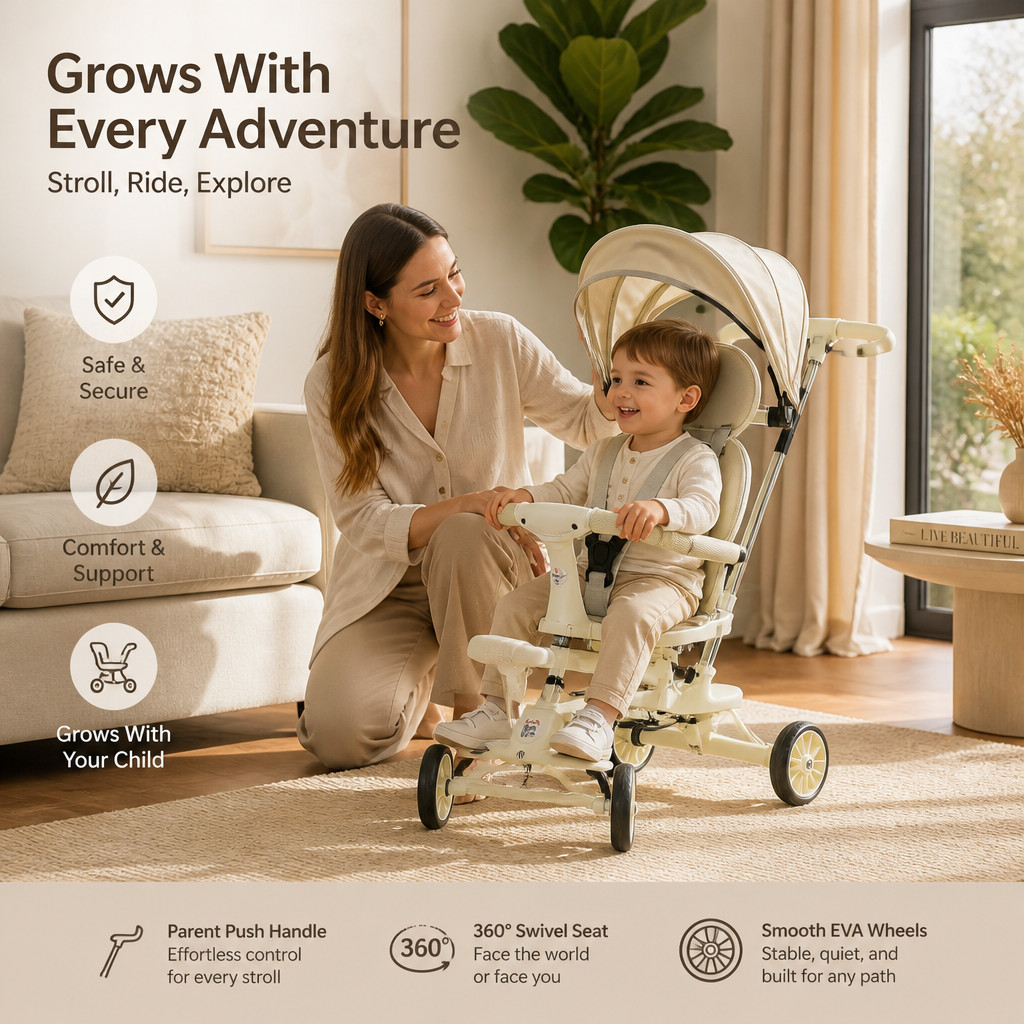 Premium Baby Tricycle Stroller with Canopy | Foldable Kids Push Trike thumbnail 6