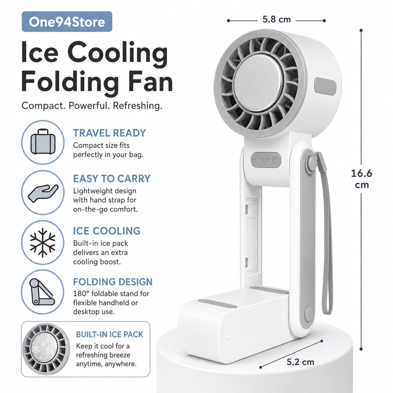 Ice Cooling Folding Fan – 180° Foldable Portable Mini Fan thumbnail 9