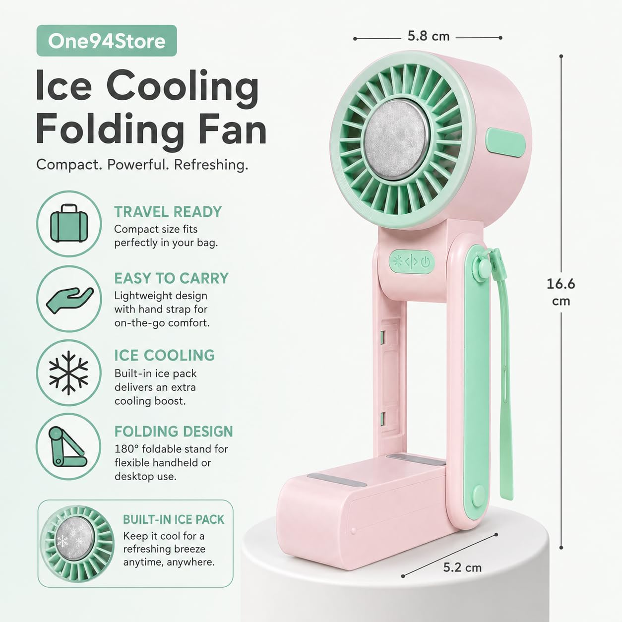 Ice Cooling Folding Fan – 180° Foldable Portable Mini Fan thumbnail 3