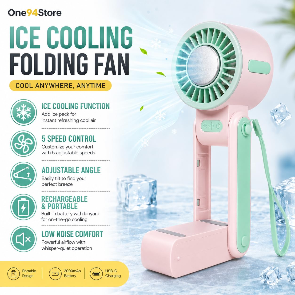 Ice Cooling Folding Fan – 180° Foldable Portable Mini Fan thumbnail 6