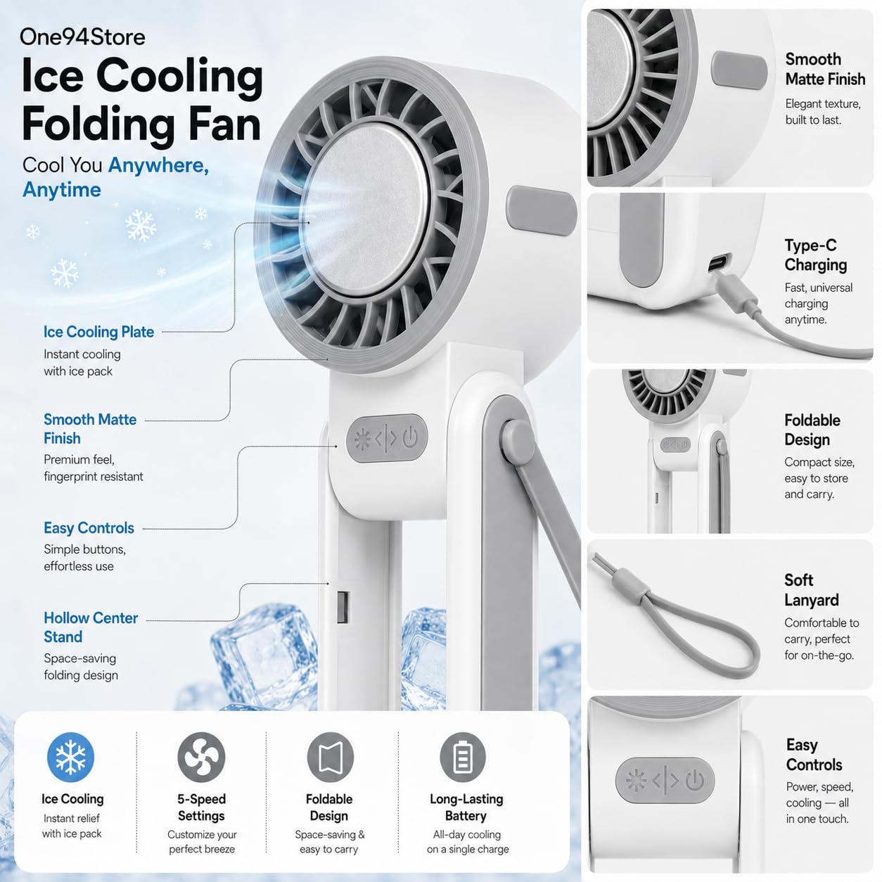 Ice Cooling Folding Fan – 180° Foldable Portable Mini Fan thumbnail 12