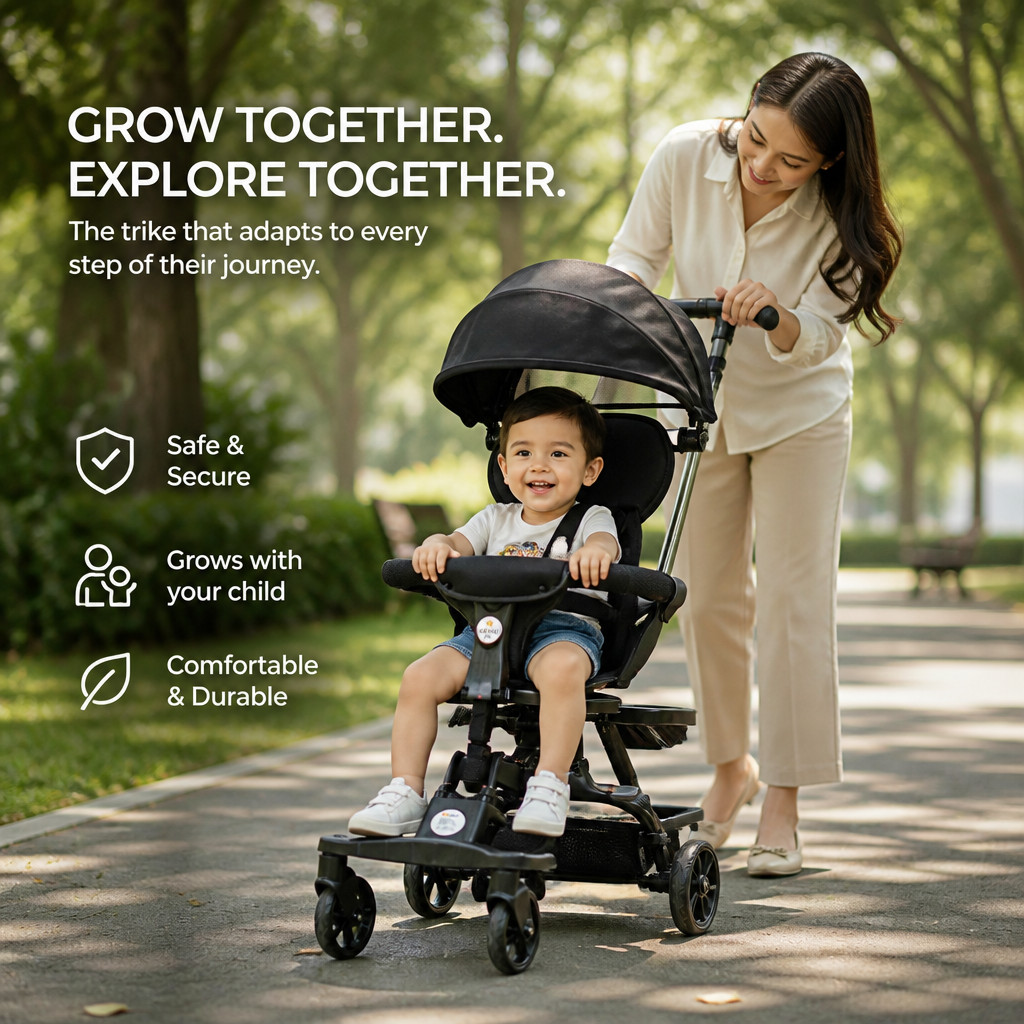 Premium Baby Tricycle Stroller with Canopy | Foldable Kids Push Trike thumbnail 1