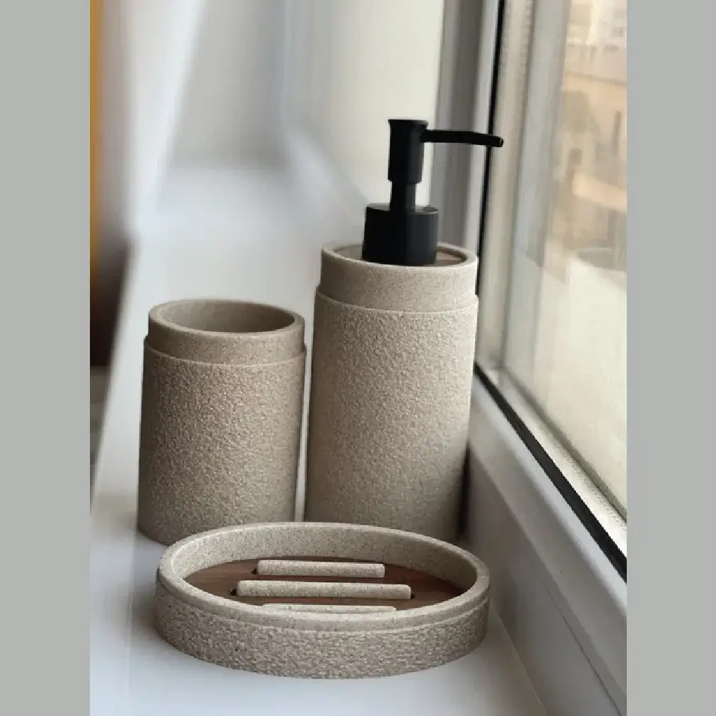 Beige Resin Bathroom Accessory Set – 3 Piece