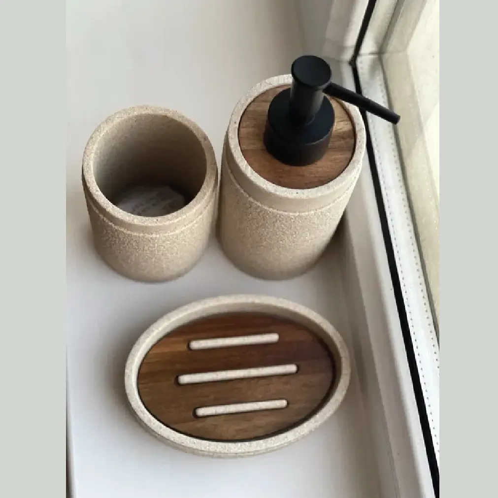 Beige Resin Bathroom Accessory Set – 3 Piece thumbnail 2