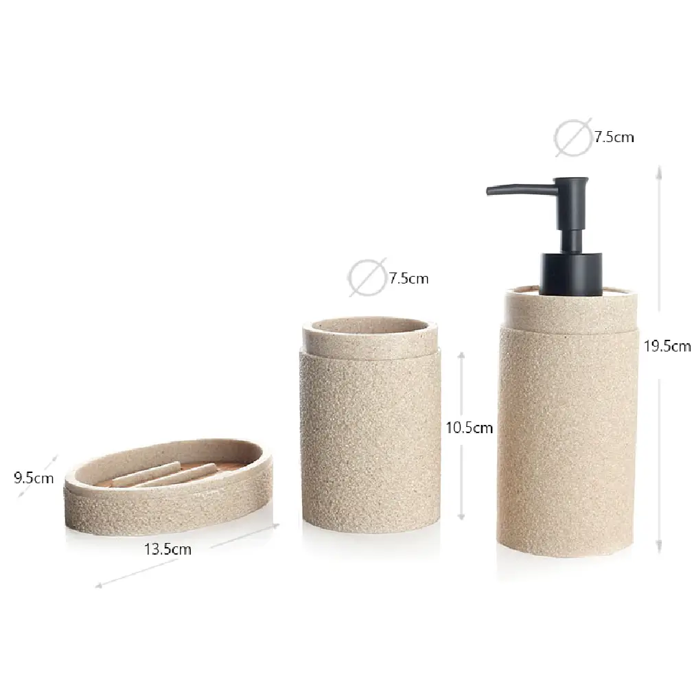 Beige Resin Bathroom Accessory Set – 3 Piece thumbnail 3