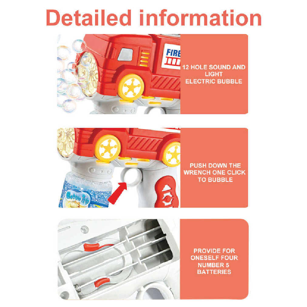 Fire Truck Electric Bubble Gun for Kids thumbnail 5