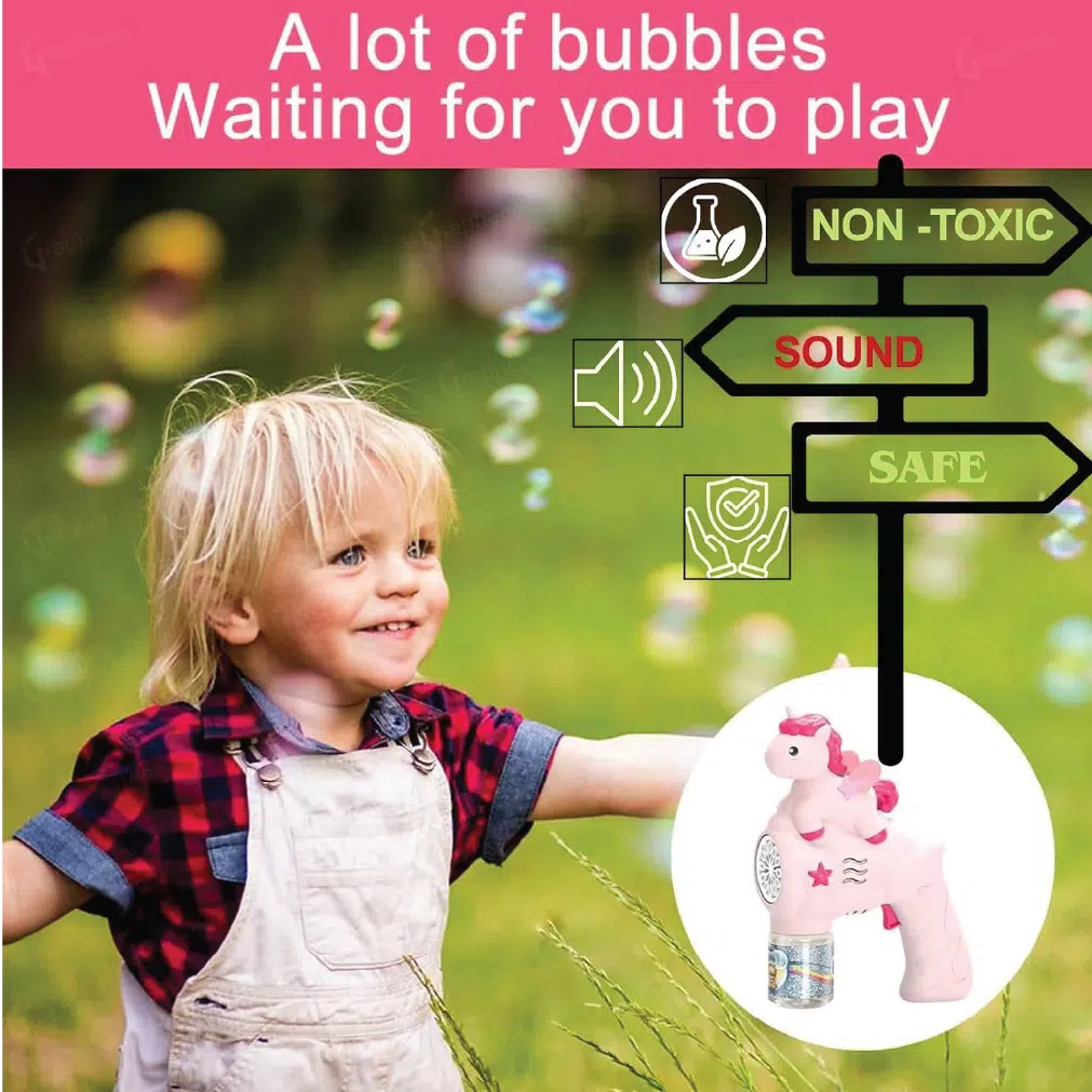Unicorn Bubble Gun Machine for Kids – Automatic Light & Music Bubble Toy thumbnail 8