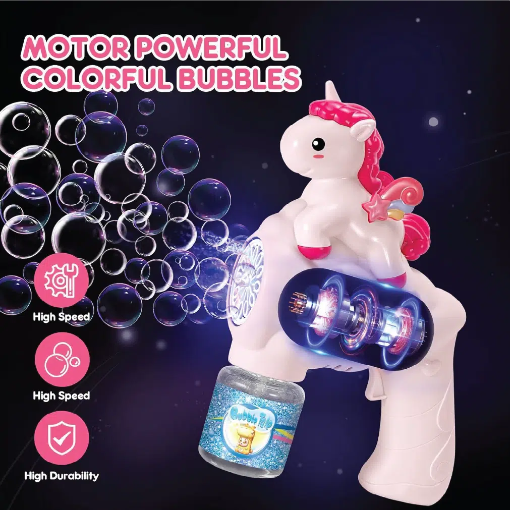 Unicorn Bubble Gun Machine for Kids – Automatic Light & Music Bubble Toy thumbnail 6