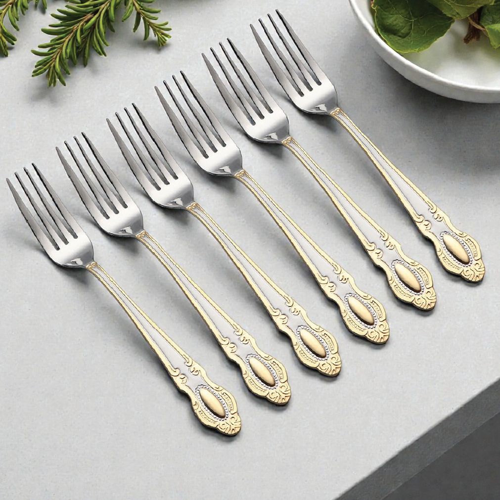 AurumGold Stainless Steel Fork Set (6 Pcs) thumbnail 1