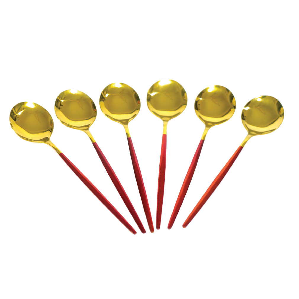 Royal Gold Red Handle Soup Spoon Set (6 Pieces) thumbnail 1