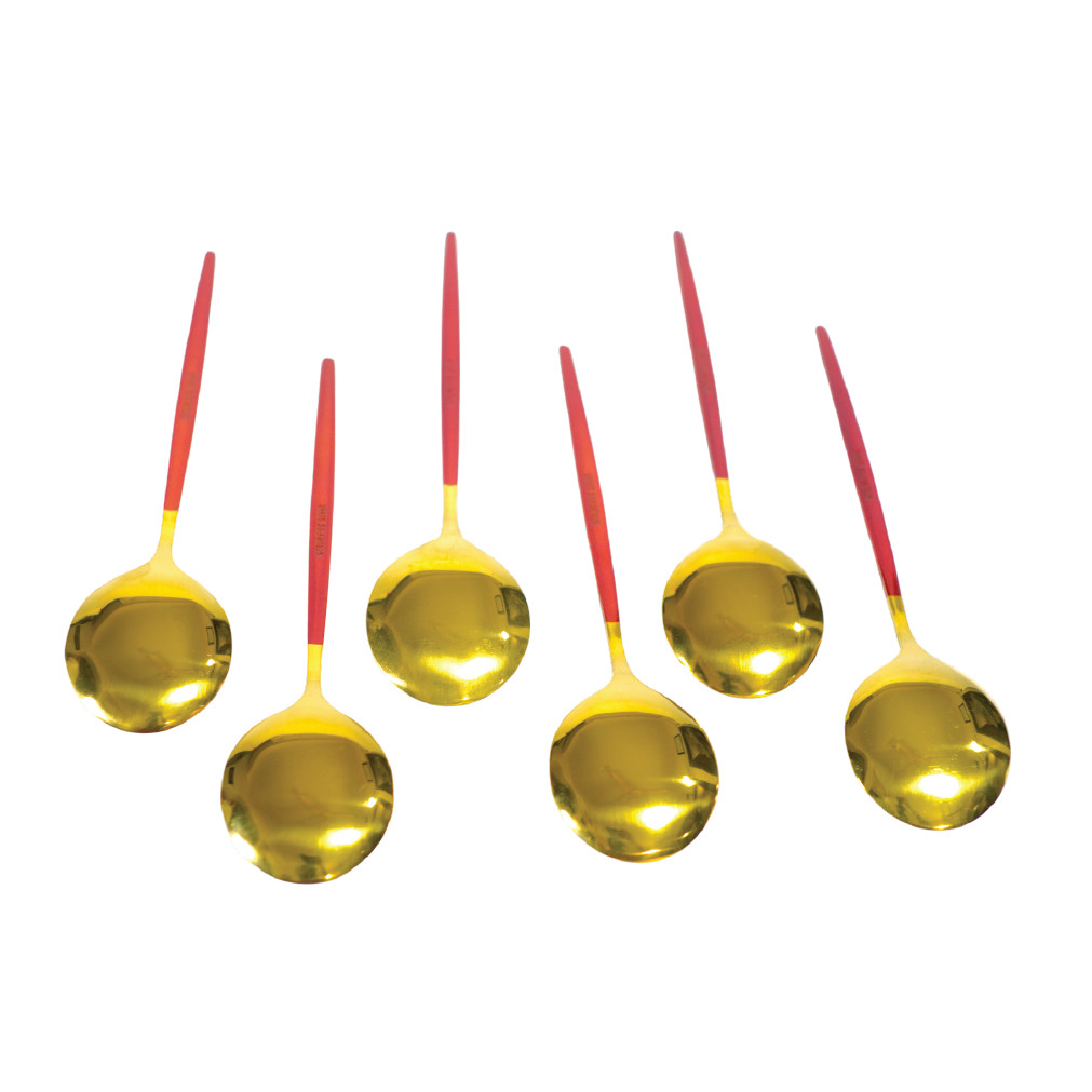 Royal Gold Red Handle Soup Spoon Set (6 Pieces) thumbnail 2