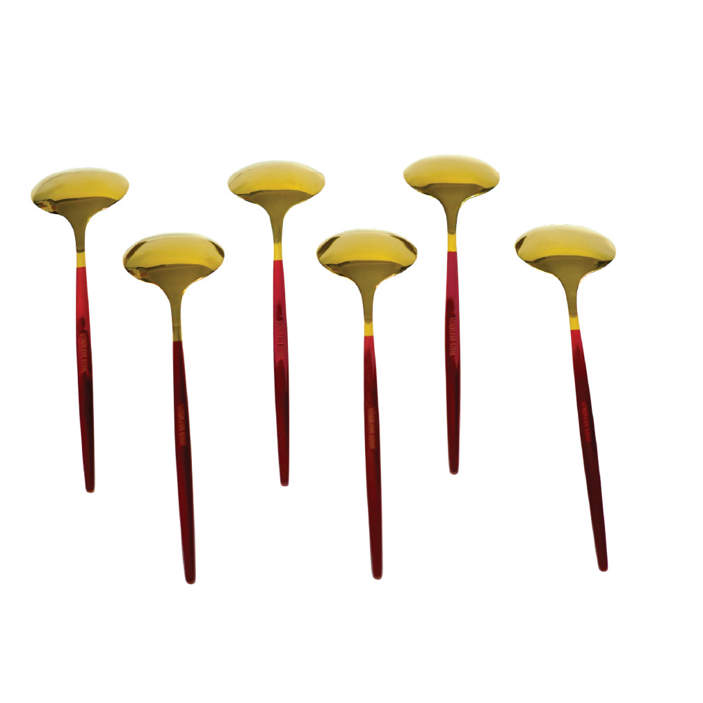 Royal Gold Red Handle Soup Spoon Set (6 Pieces) thumbnail 4