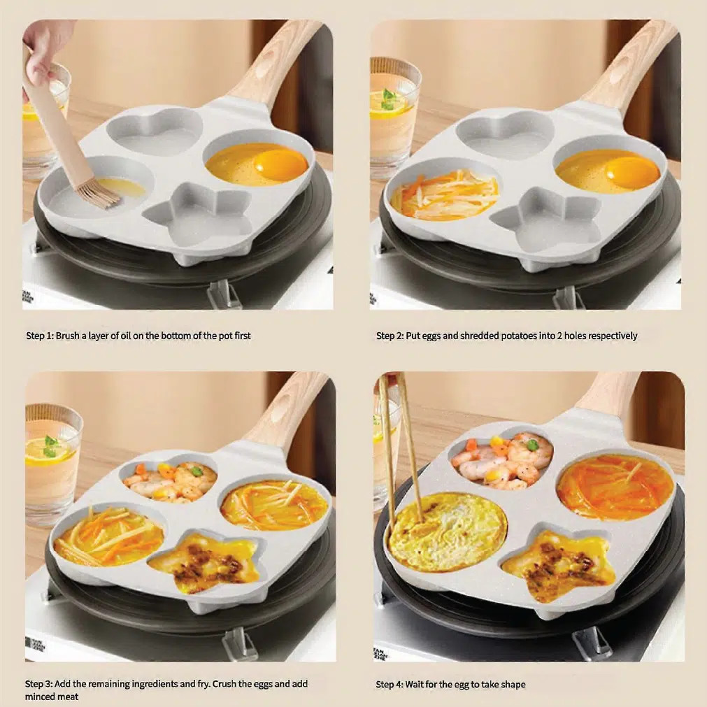 4-Cup Non-Stick Aluminum Egg Frying Pan | Multi-Shape Breakfast Skillet thumbnail 4