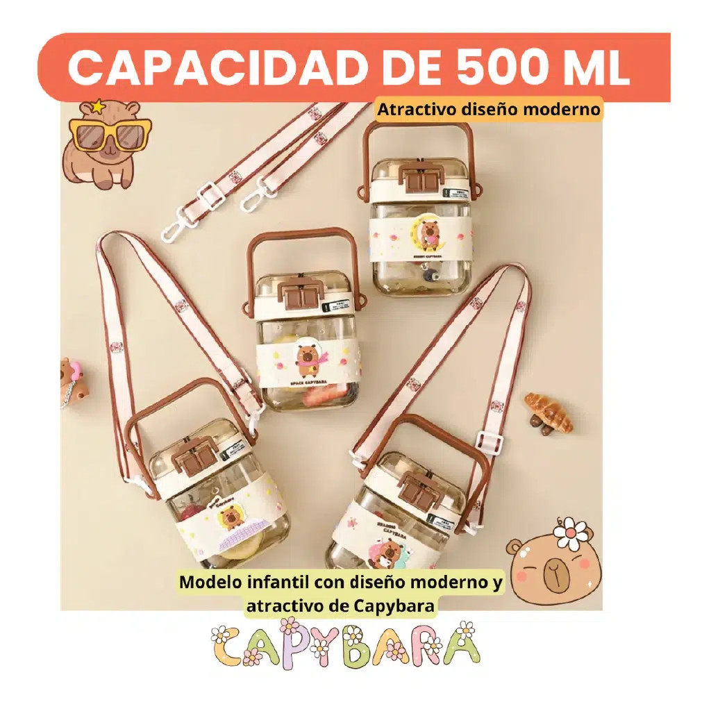 Capybara Kids Water Bottle 500ml BPA Free Double Spout thumbnail 5
